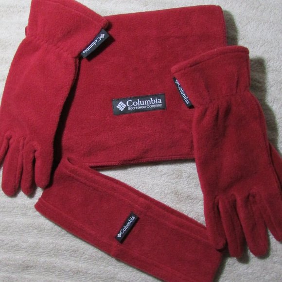 Columbia Accessories - Columbia SET Scarf Gloves Headband Fleece Red
